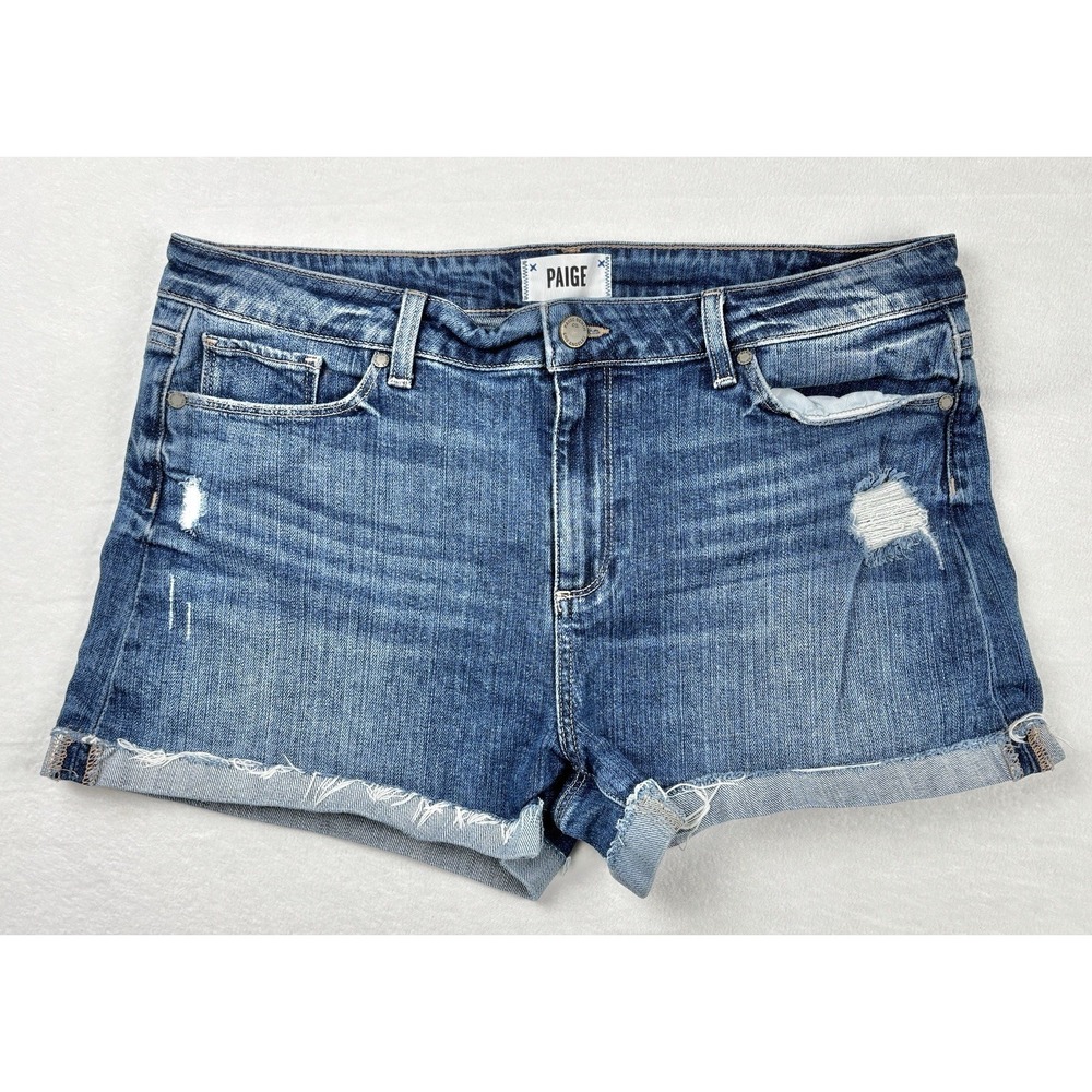 Paige Jimmy Jimmy Distressed Denim Shorts Women's Size 32 Medium Wash